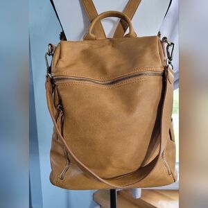 Tan Vegan Leather Women's Convertible Backpack Tote